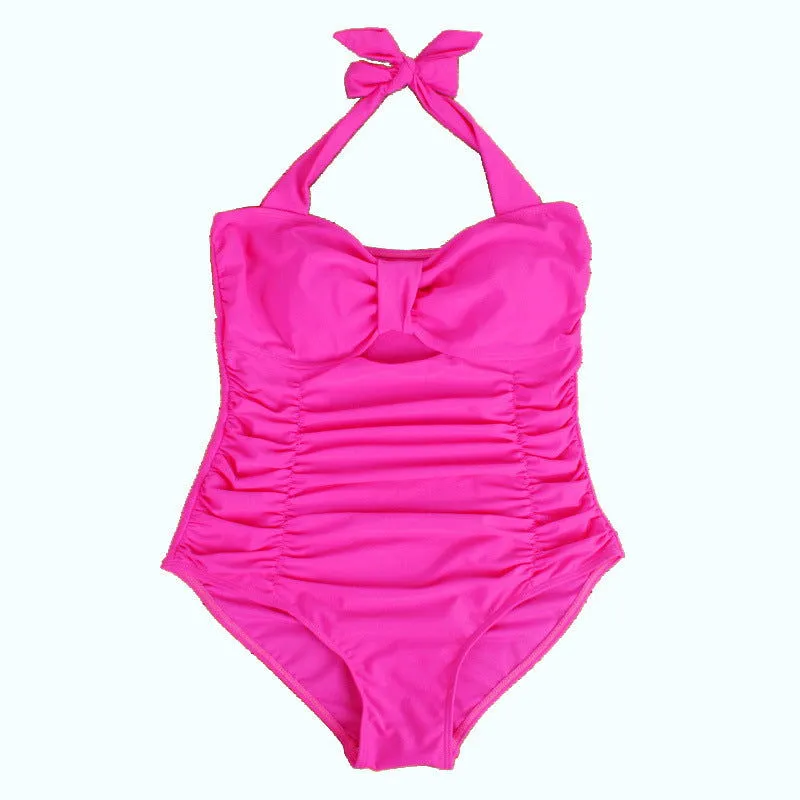 Cut out Push Up Pleating Plus Size One-piece Swimsuits