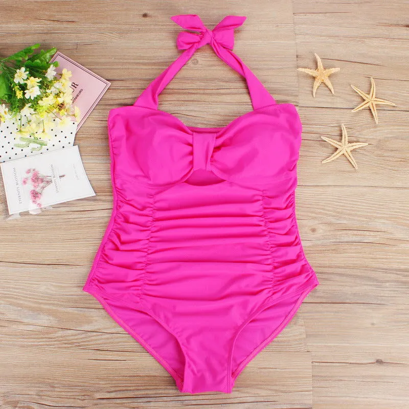 Cut out Push Up Pleating Plus Size One-piece Swimsuits