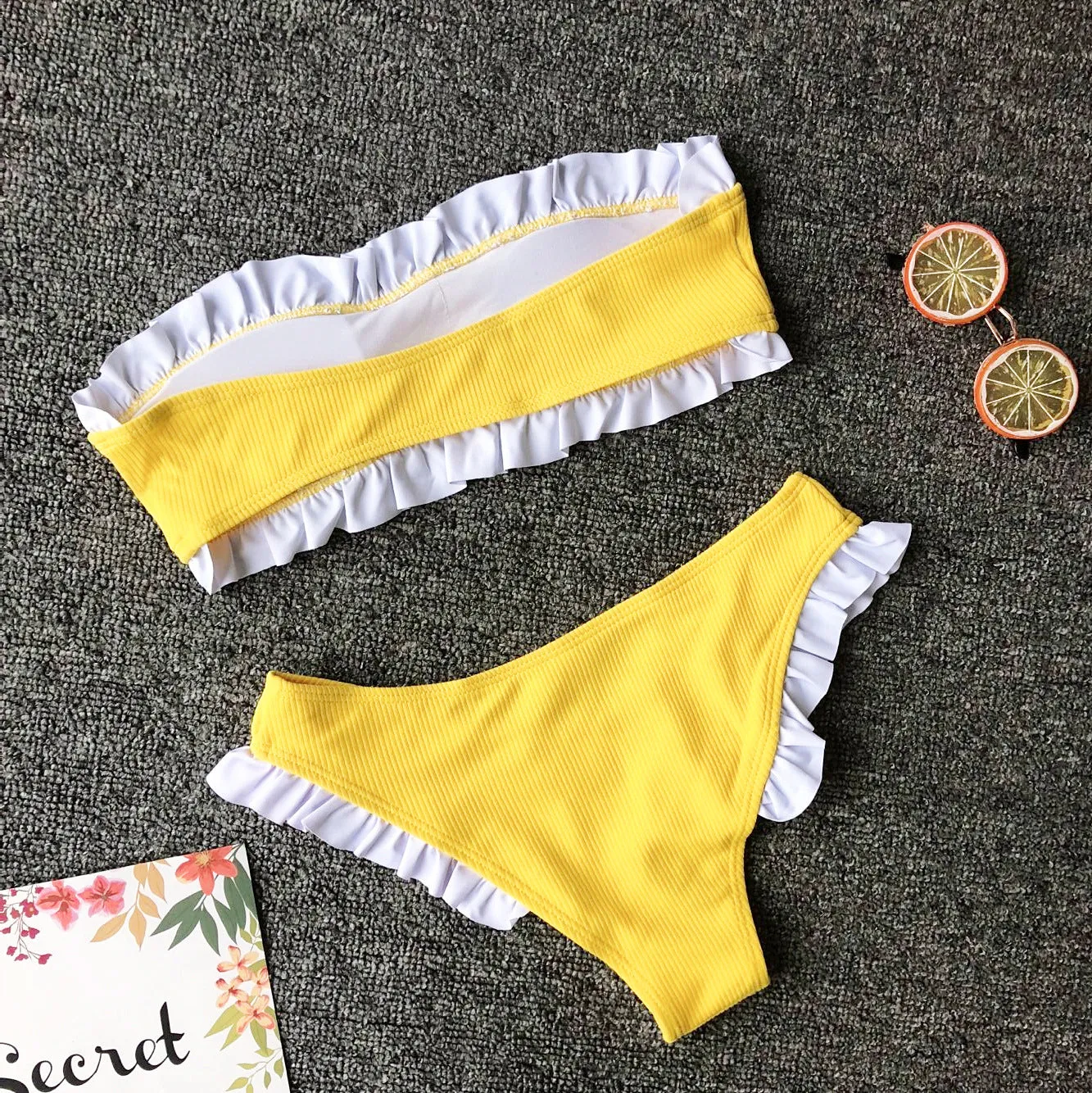 Cute Ruffle Smocked Thong Bottom Tube Bikinis