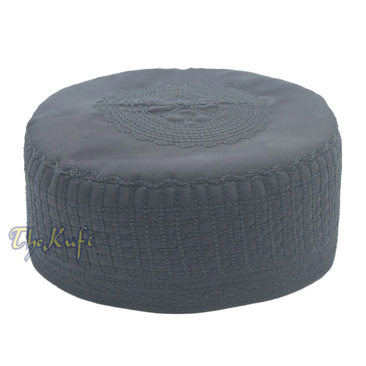 Dark Grey Madinah Kufi | Mix Fabric Embroidered 3-Inch Islamic Cap Hat