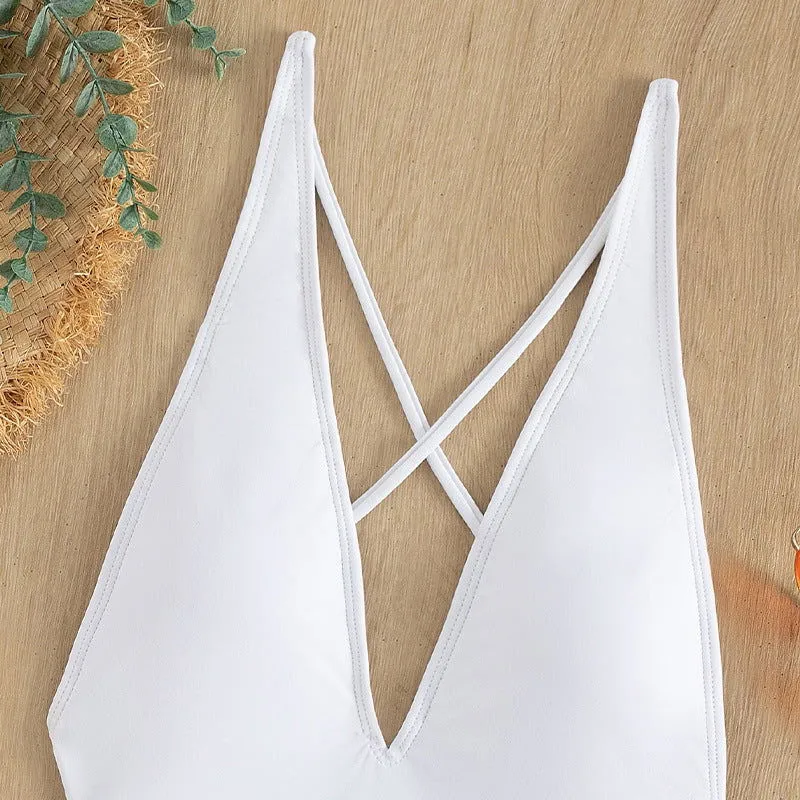 Deep Chesty V-Neck High Waist Triangle One Piece Swimsuits