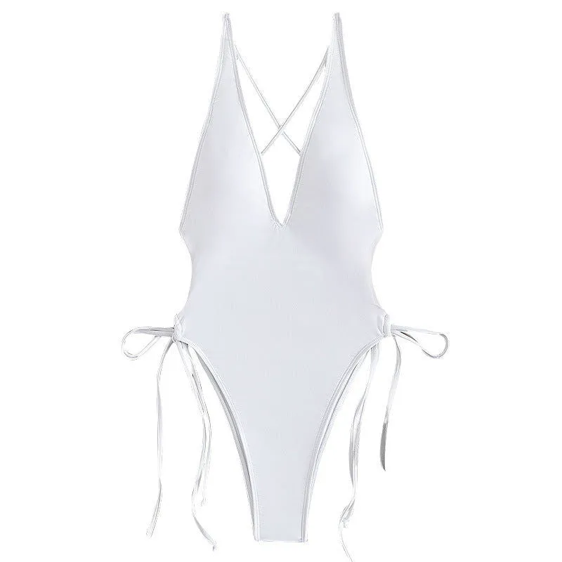 Deep Chesty V-Neck High Waist Triangle One Piece Swimsuits