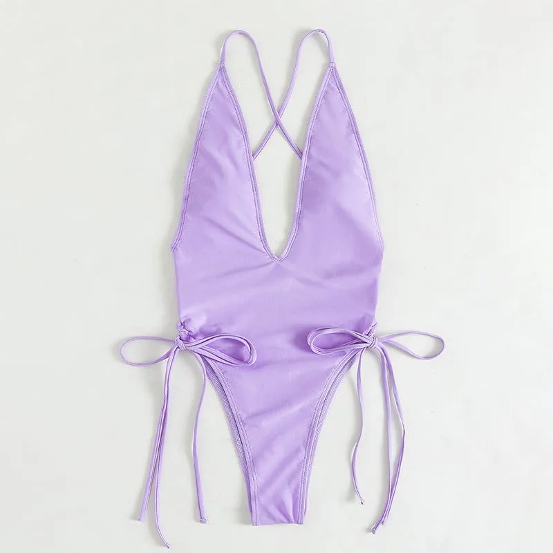 Deep Chesty V-Neck High Waist Triangle One Piece Swimsuits