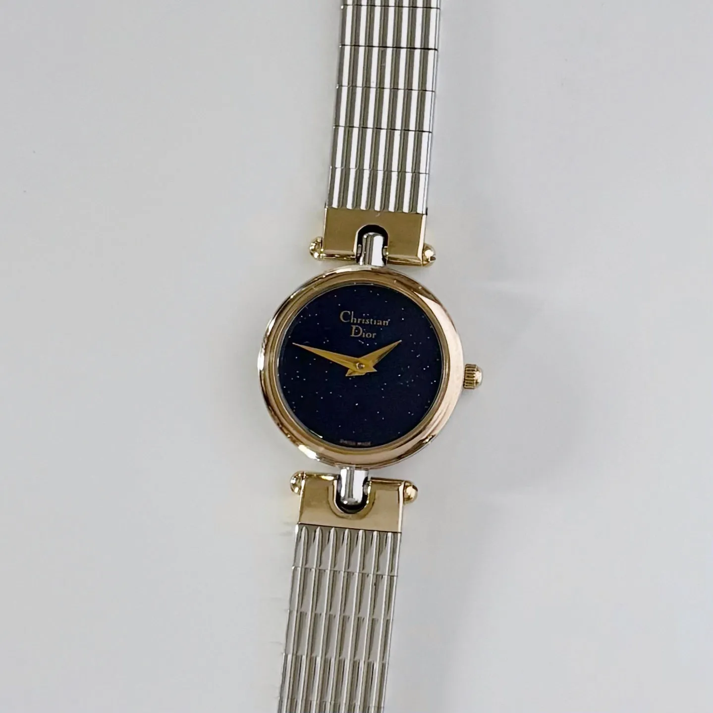 Dior 1990s Navy Dial Round Two Tone Watch