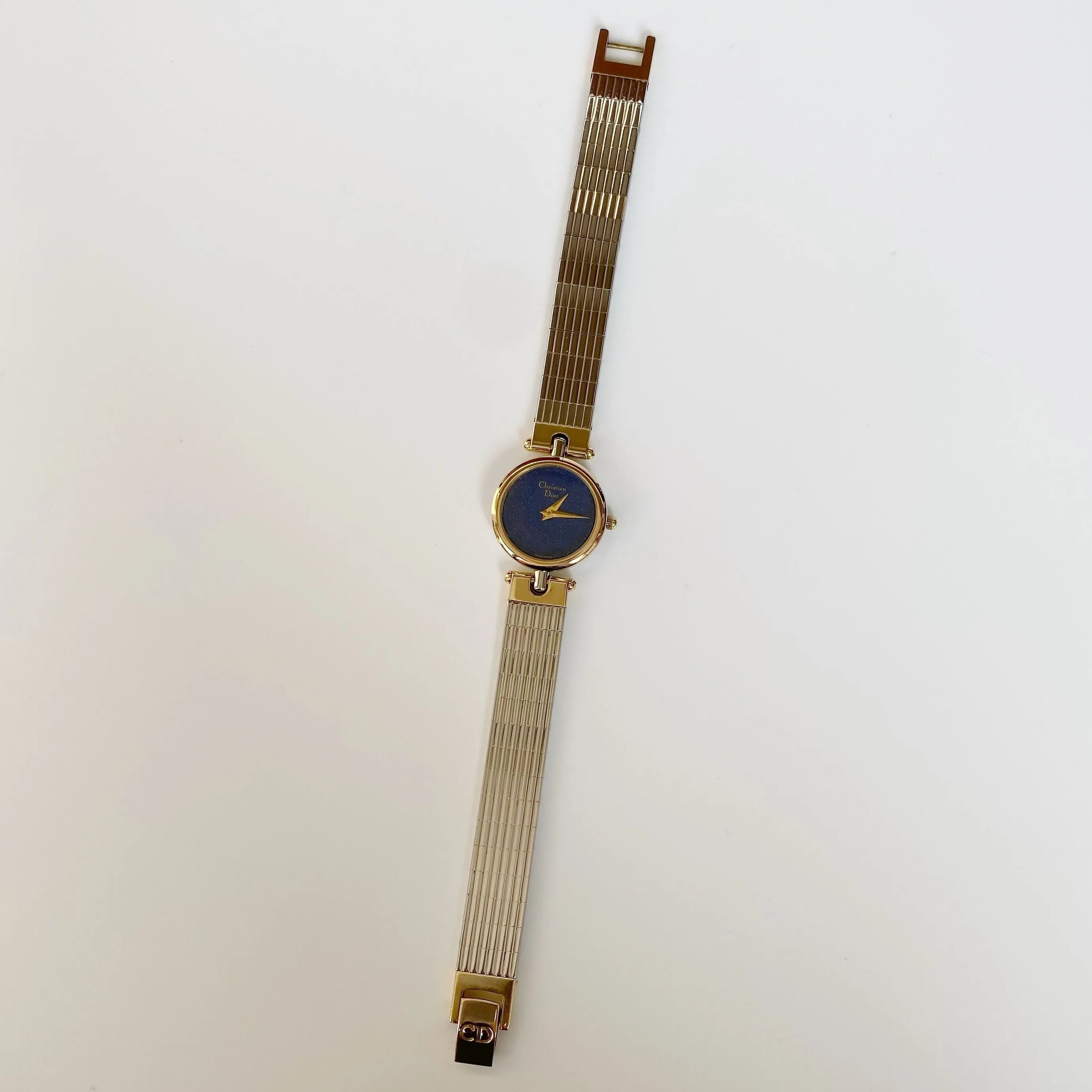 Dior 1990s Navy Dial Round Two Tone Watch