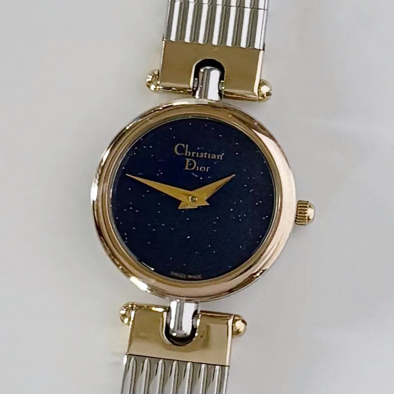 Dior 1990s Navy Dial Round Two Tone Watch