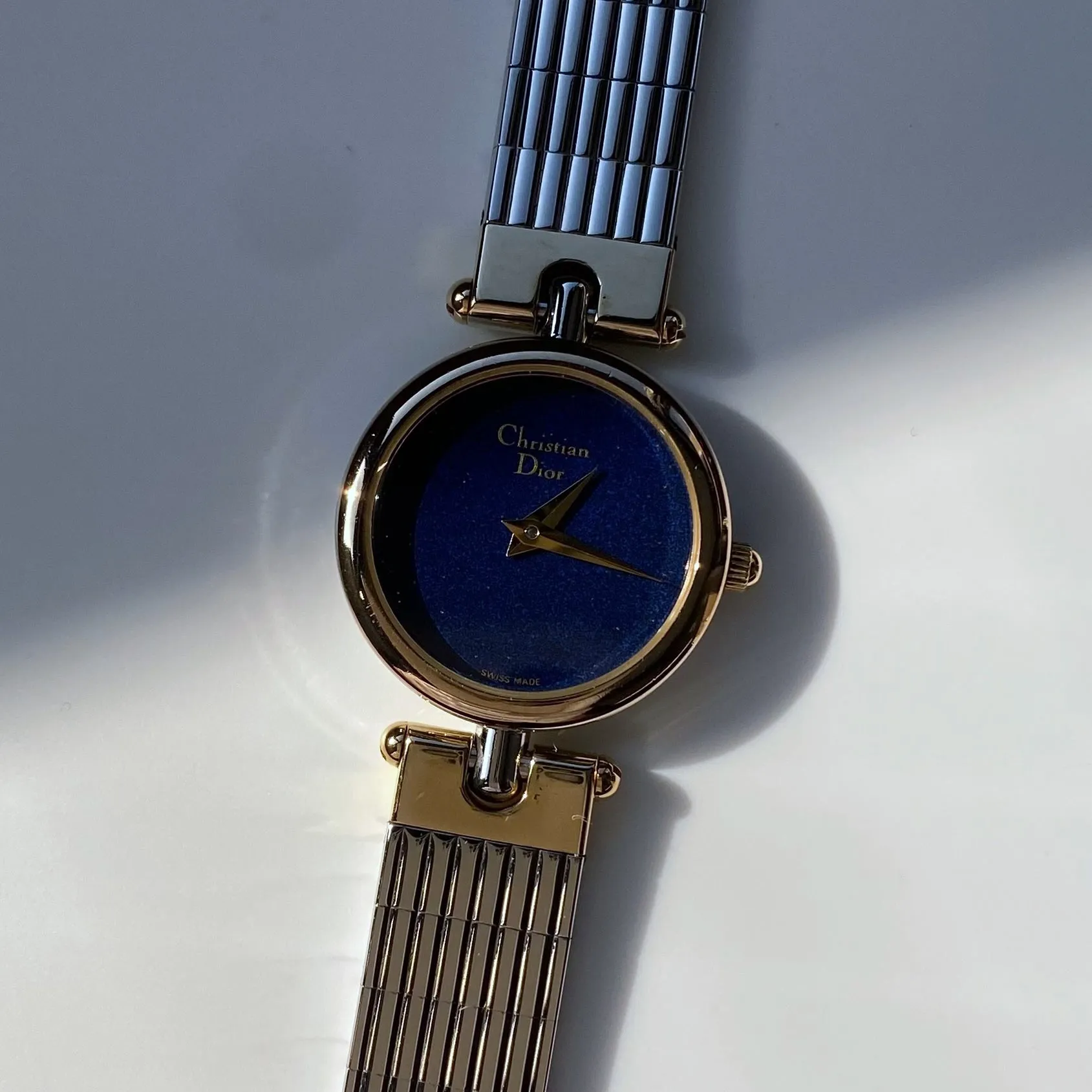 Dior 1990s Navy Dial Round Two Tone Watch