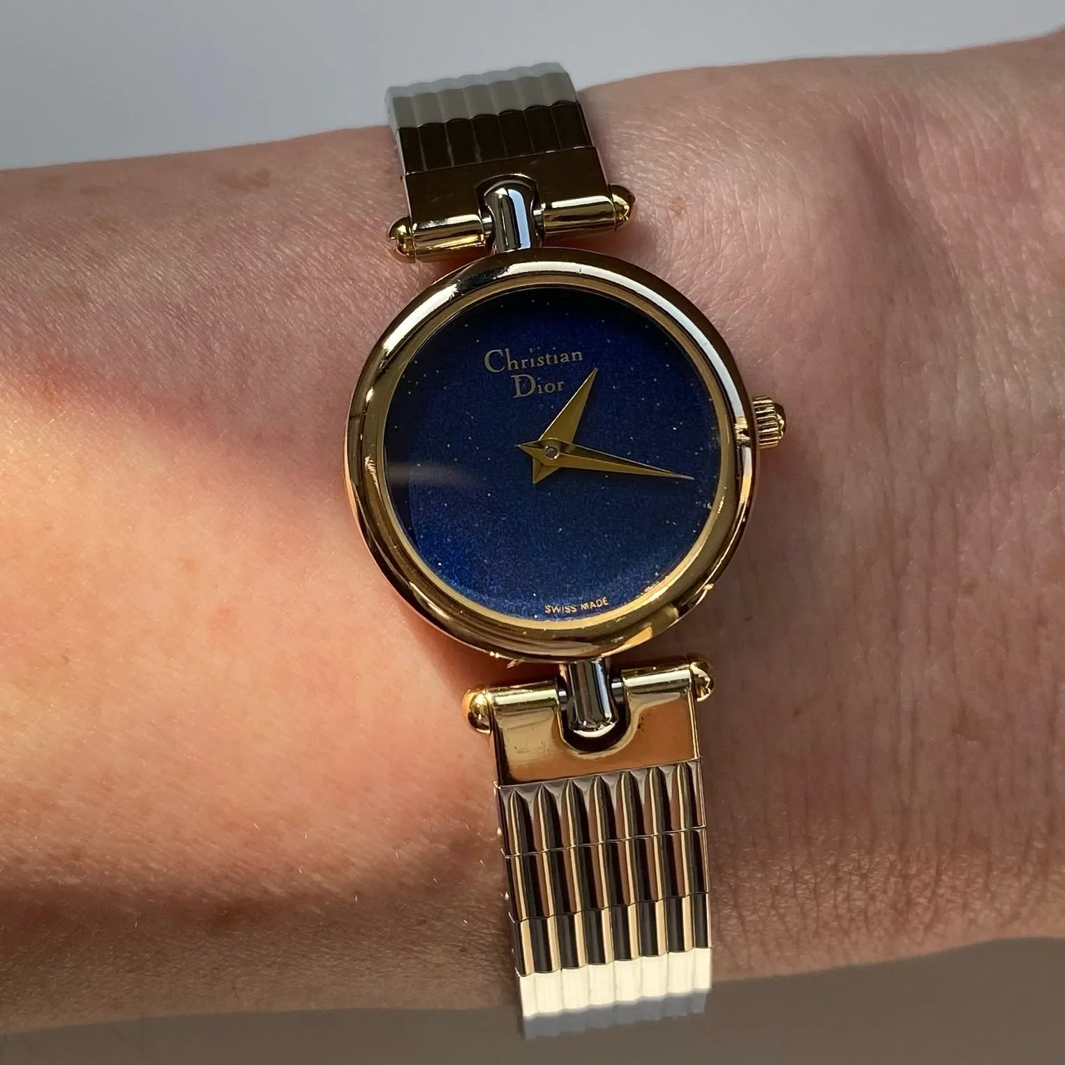 Dior 1990s Navy Dial Round Two Tone Watch