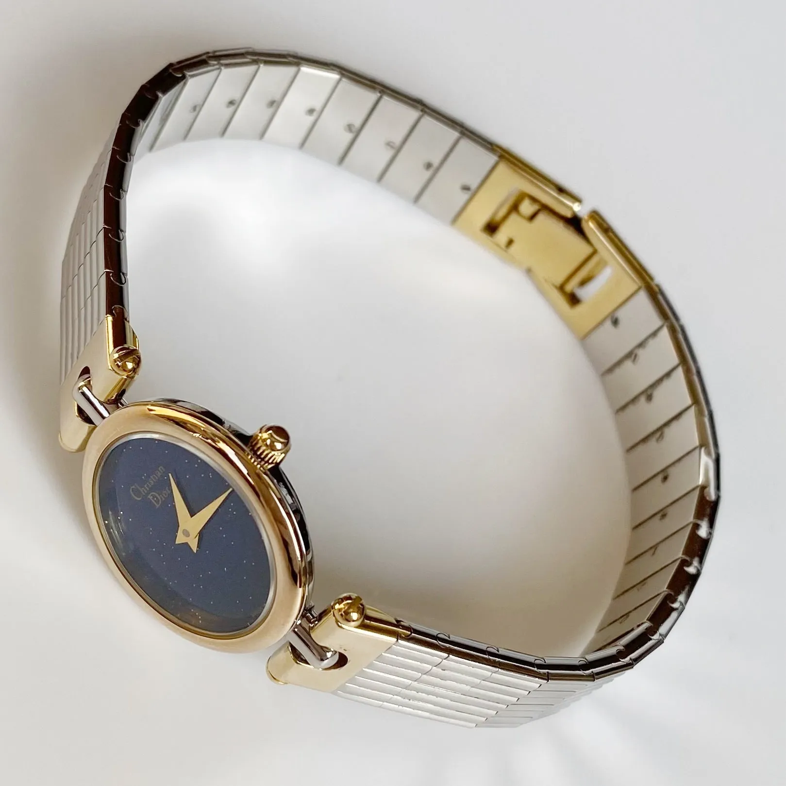 Dior 1990s Navy Dial Round Two Tone Watch