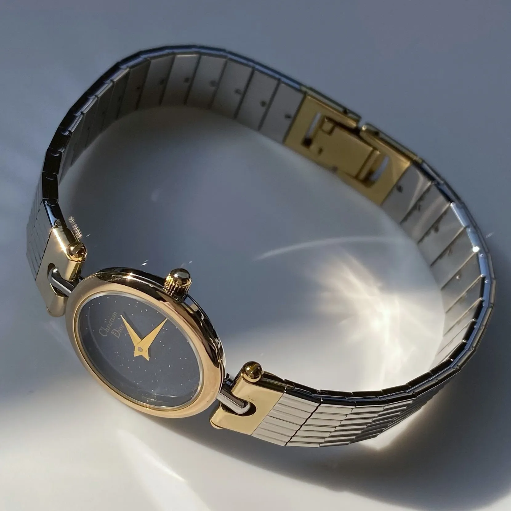 Dior 1990s Navy Dial Round Two Tone Watch