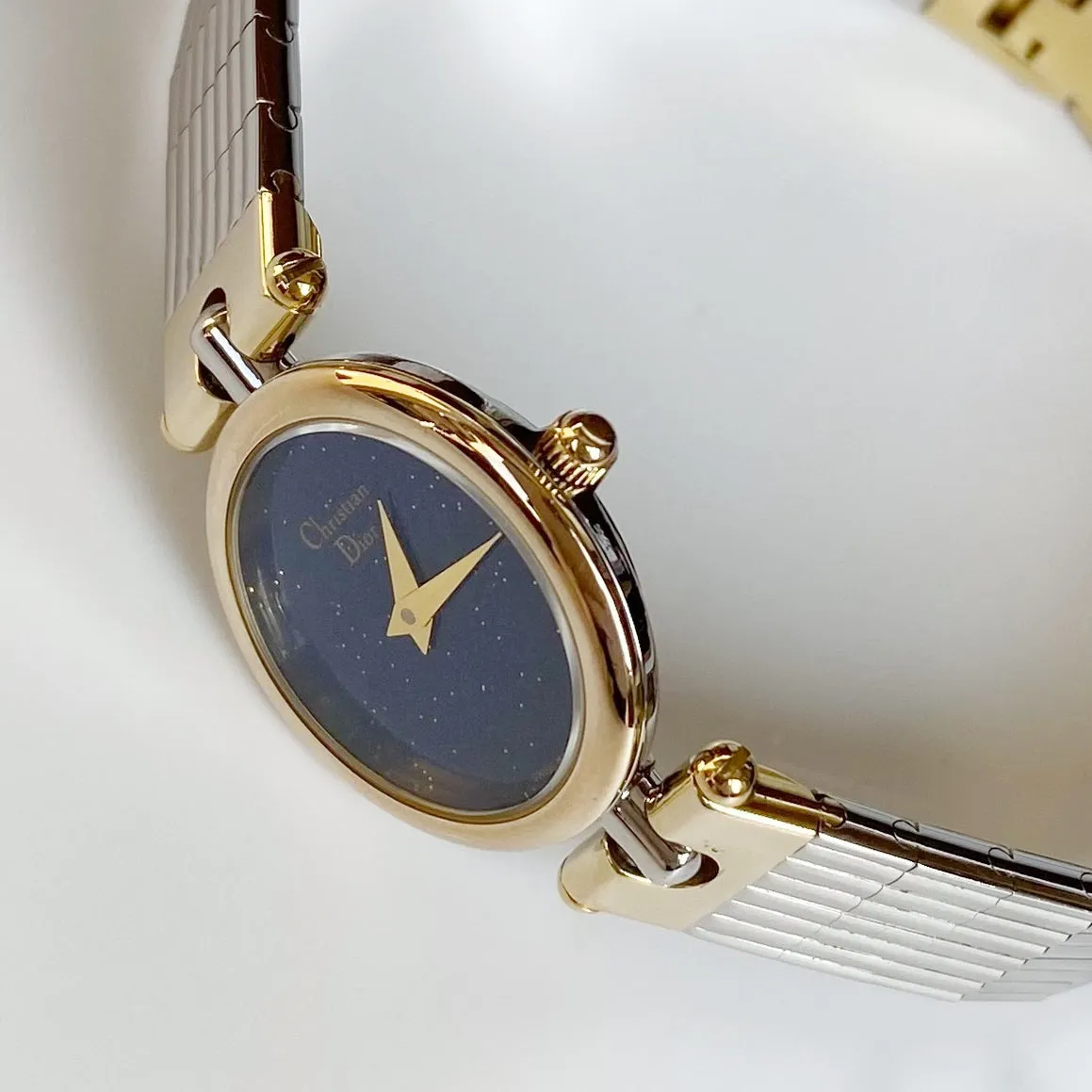 Dior 1990s Navy Dial Round Two Tone Watch