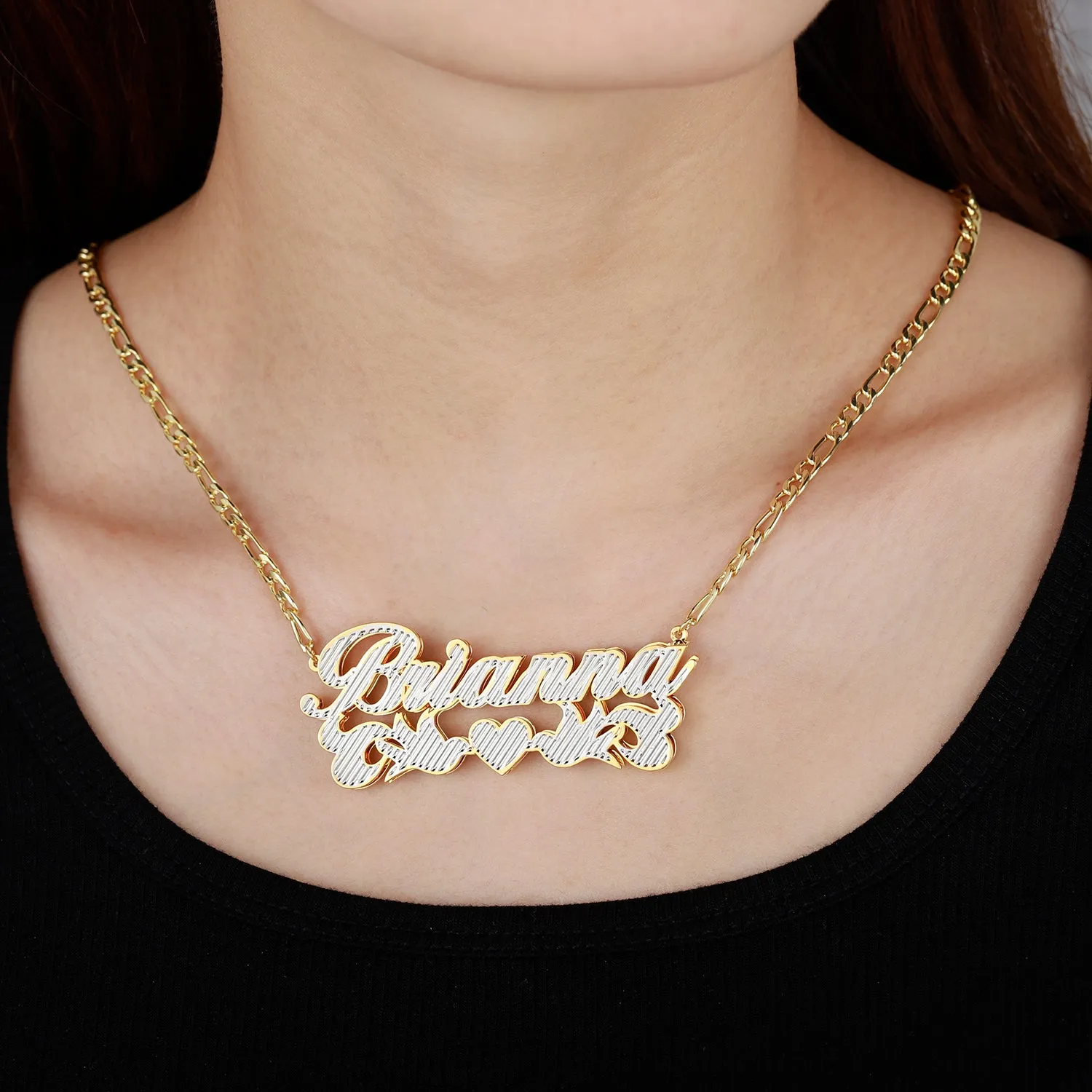 Double Plate Two Tone Name Necklace QN431