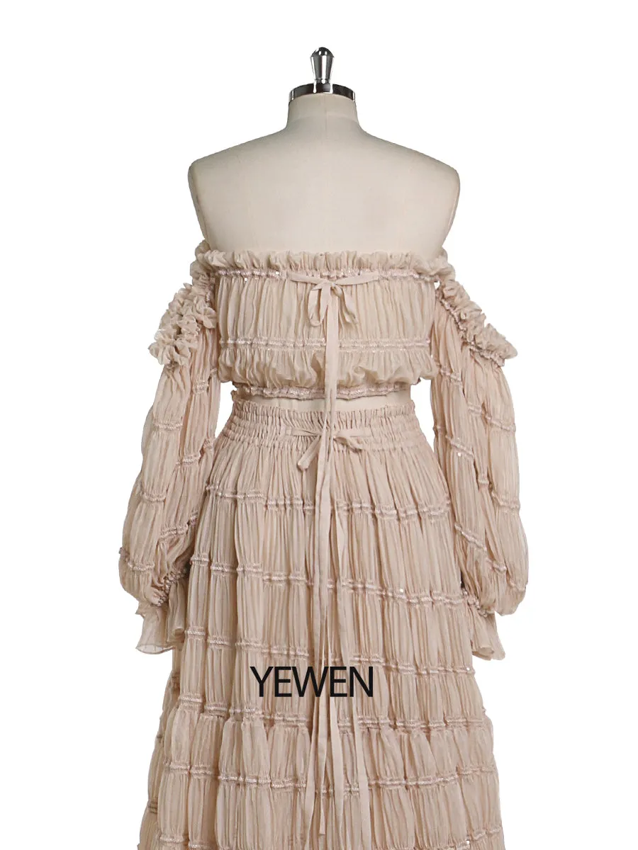 Elegant 2 Piece Set dress Boho Summer Beach Dress Woman Photo Shoot Gowns Side Slit  YEWEN YW220821