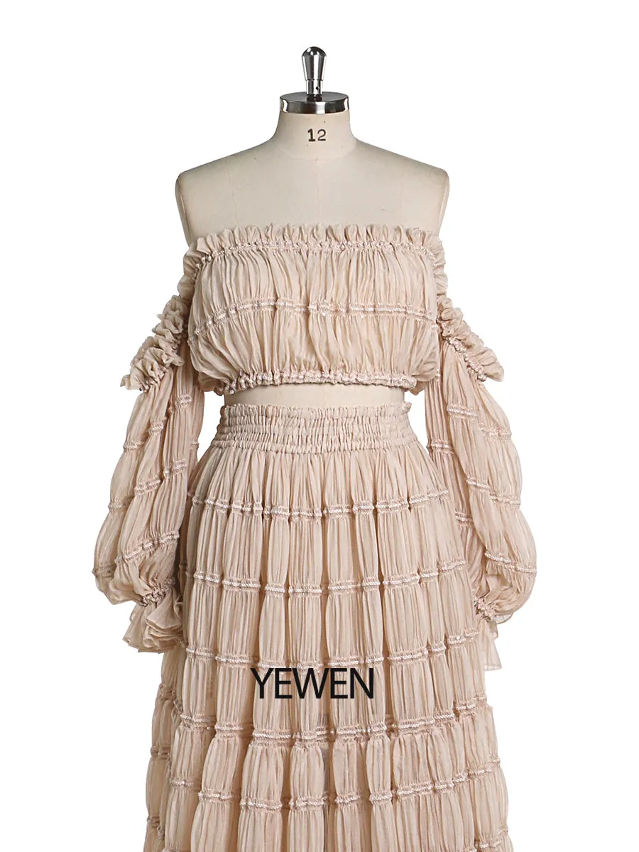 Elegant 2 Piece Set dress Boho Summer Beach Dress Woman Photo Shoot Gowns Side Slit  YEWEN YW220821