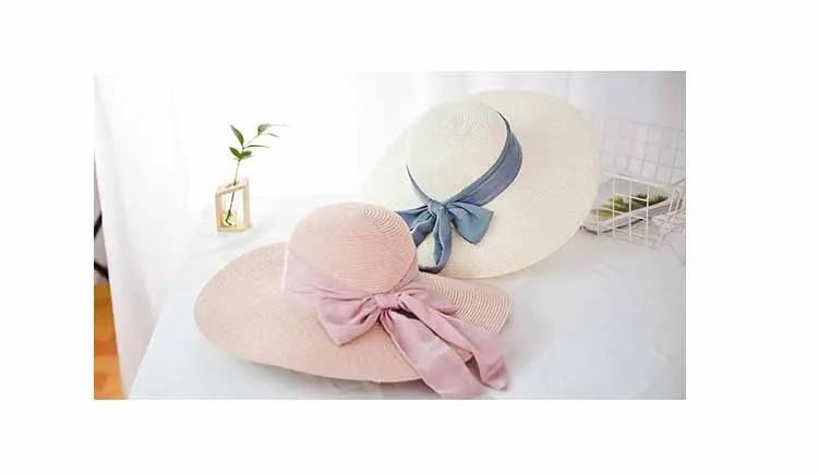 Elegant Beach Sunscreen Hats Summer Straw Hat Fashion Folding  Women Big Bow-knot Vacation Travel Sun Hat Chapeau Female