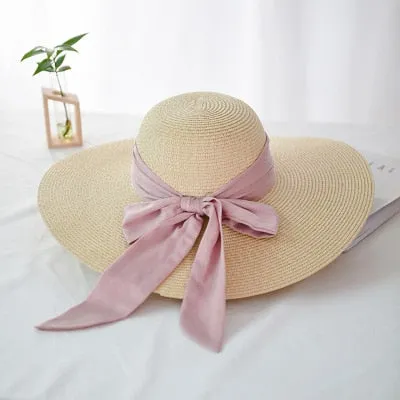 Elegant Beach Sunscreen Hats Summer Straw Hat Fashion Folding  Women Big Bow-knot Vacation Travel Sun Hat Chapeau Female