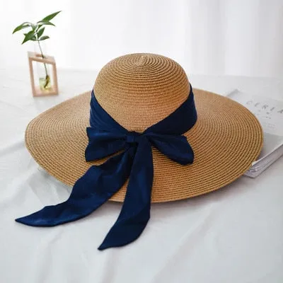 Elegant Beach Sunscreen Hats Summer Straw Hat Fashion Folding  Women Big Bow-knot Vacation Travel Sun Hat Chapeau Female