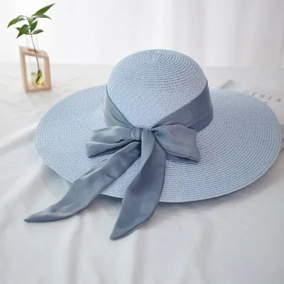 Elegant Beach Sunscreen Hats Summer Straw Hat Fashion Folding  Women Big Bow-knot Vacation Travel Sun Hat Chapeau Female
