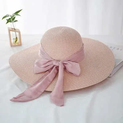 Elegant Beach Sunscreen Hats Summer Straw Hat Fashion Folding  Women Big Bow-knot Vacation Travel Sun Hat Chapeau Female