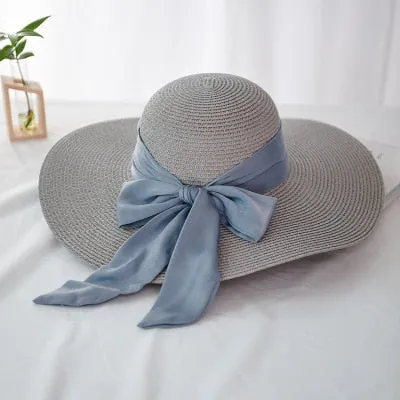 Elegant Beach Sunscreen Hats Summer Straw Hat Fashion Folding  Women Big Bow-knot Vacation Travel Sun Hat Chapeau Female
