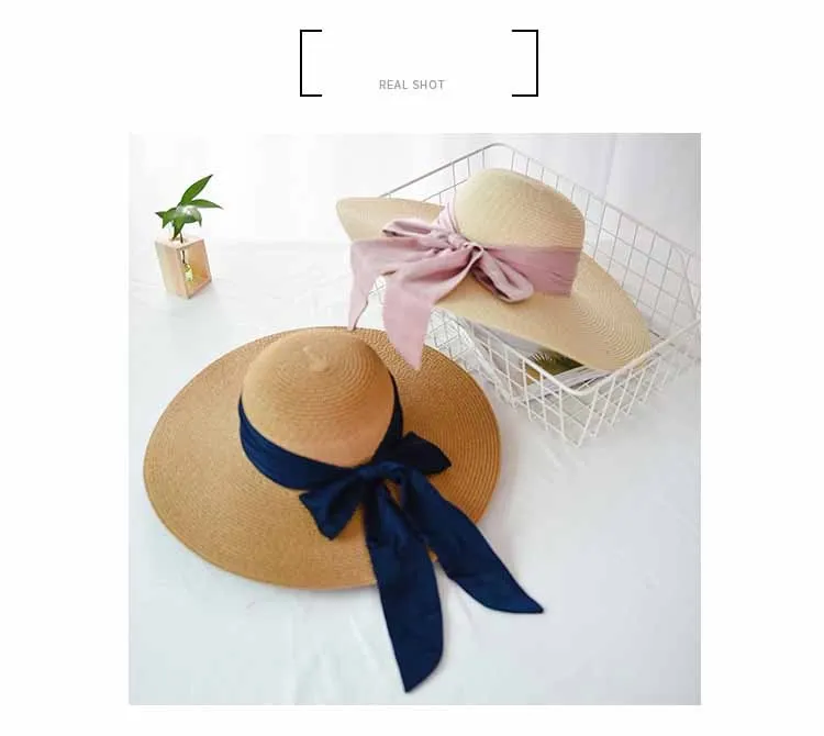 Elegant Beach Sunscreen Hats Summer Straw Hat Fashion Folding  Women Big Bow-knot Vacation Travel Sun Hat Chapeau Female