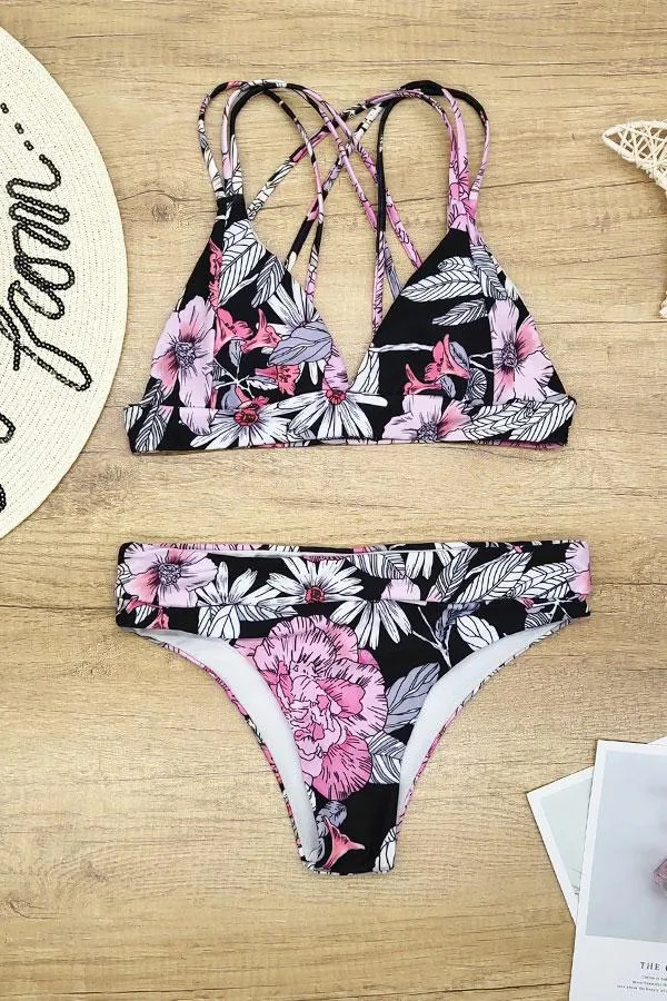 Floral Print Feminine Spaghetti Strap Bikini