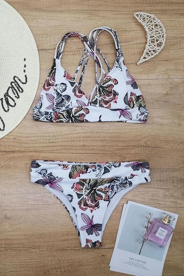 Floral Print Feminine Spaghetti Strap Bikini