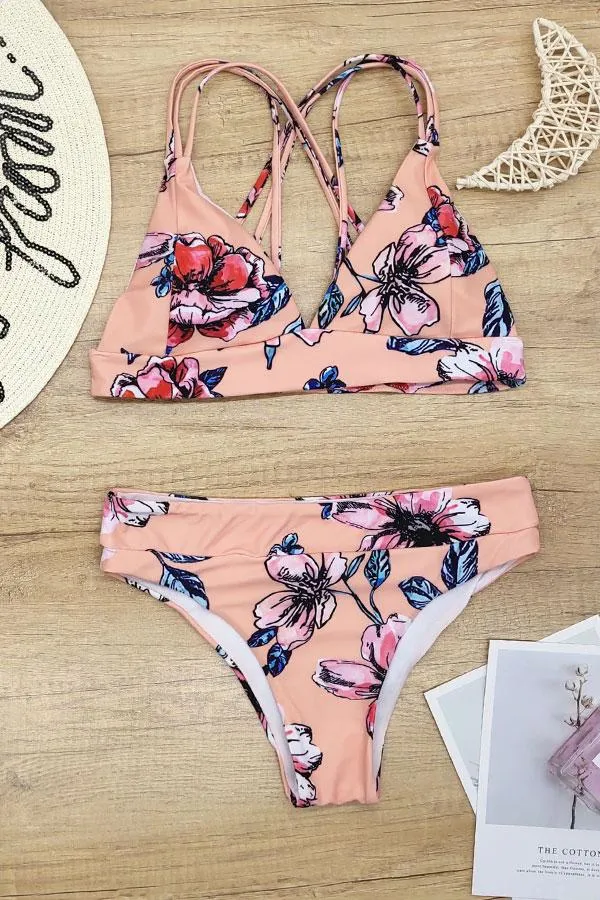Floral Print Feminine Spaghetti Strap Bikini