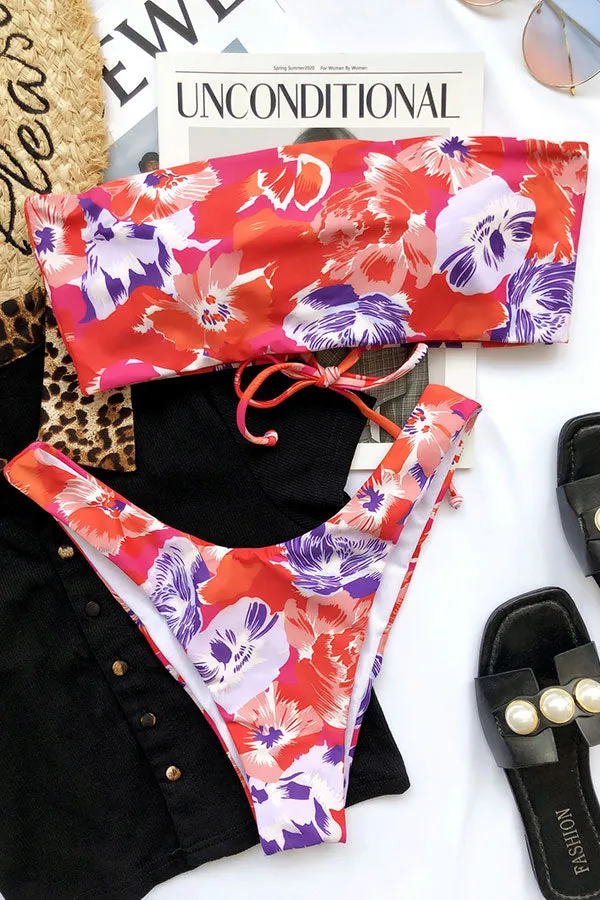 Floral Print Pretty Bandeau High Leg Bikini