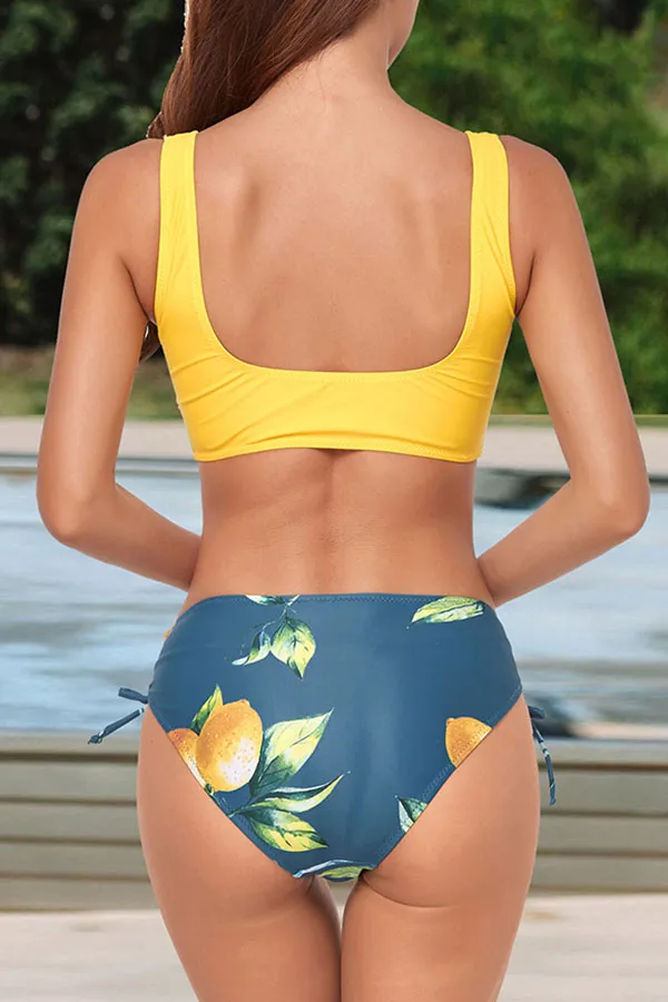 Floral Print V Neck Elegant Twisted Tie Side Bikini