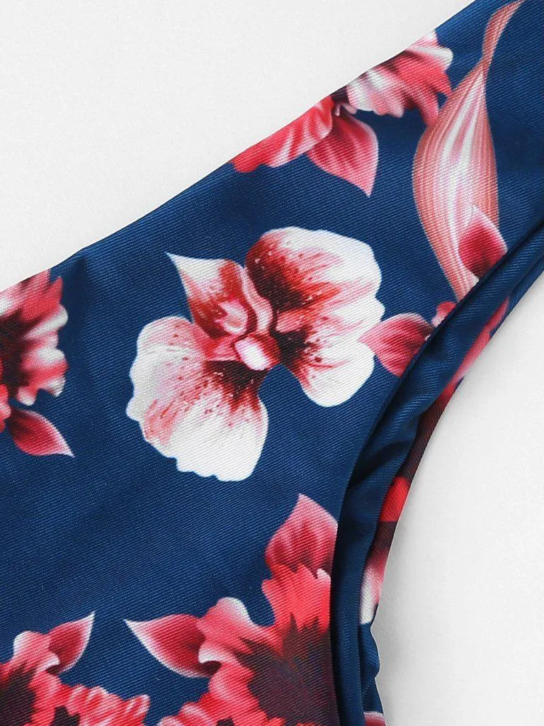 Flower Print Ruffle Bikini Set