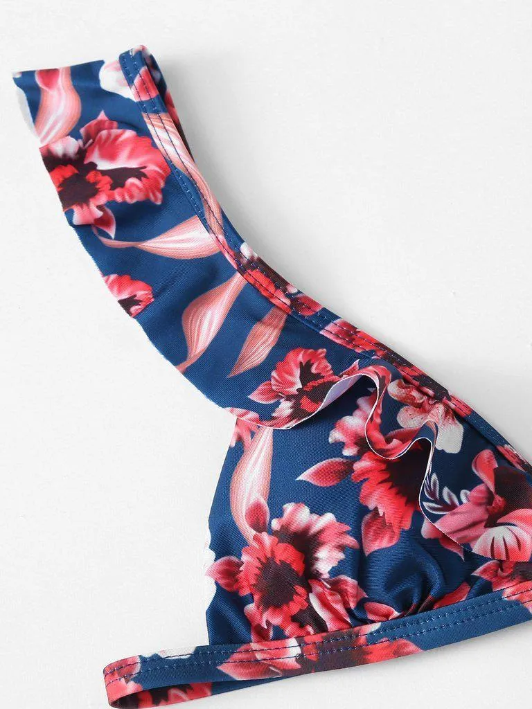 Flower Print Ruffle Bikini Set