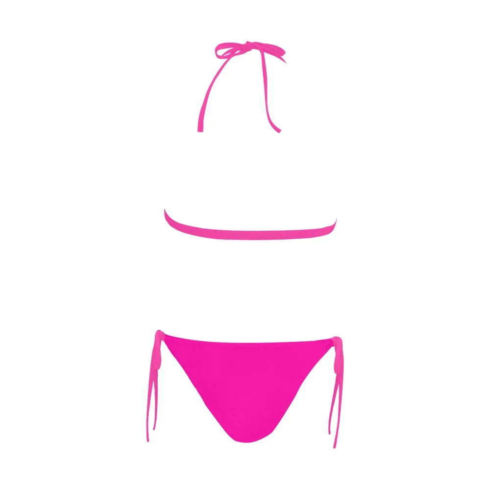 fuchsia solid print 6Q Buckle Front Halter Bikini Swimsuit (Model S08)