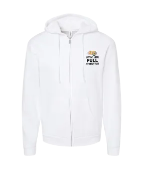 Full Throttle Magazine - FLAMING WHEEL - White Zip Up Hoodie