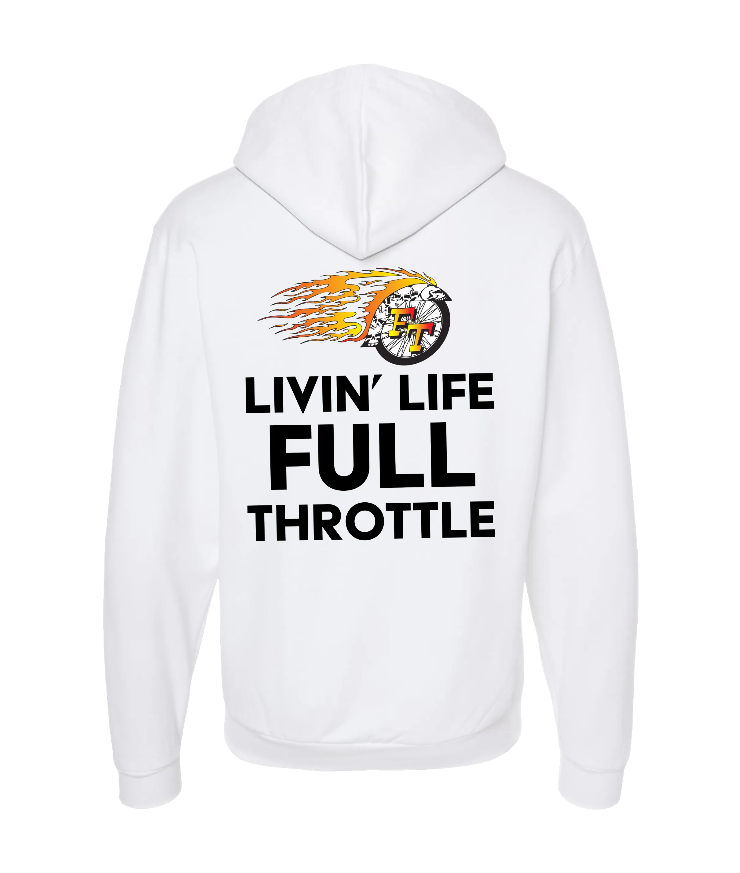 Full Throttle Magazine - FLAMING WHEEL - White Zip Up Hoodie