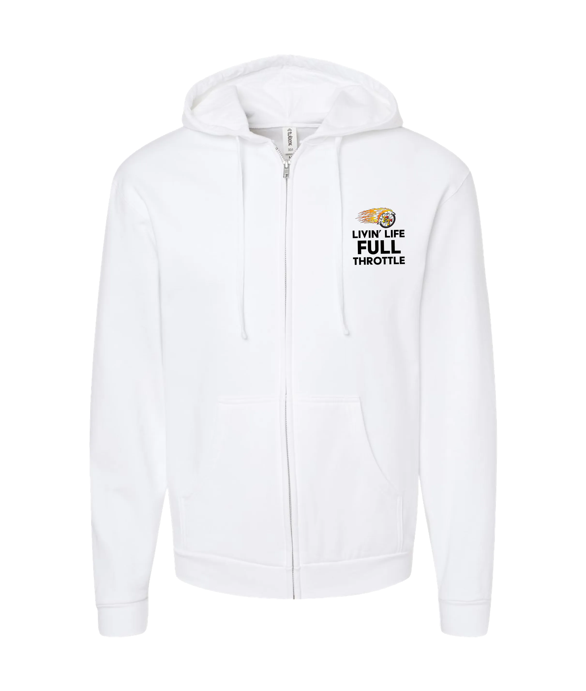 Full Throttle Magazine - FLAMING WHEEL - White Zip Up Hoodie
