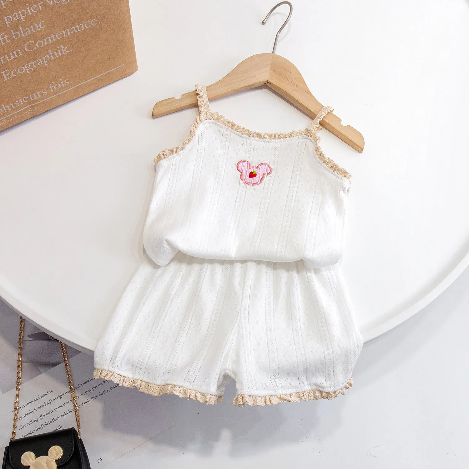 Girls' Home Service Suit Summer Suspender Pajamas Thin Style Western-style Vest Breathing Cotton Air-conditioning Suit