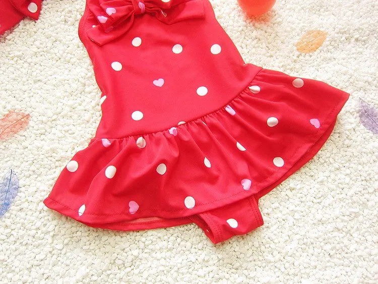 Girls Polka Dot Halter Swimsuits Bowknot