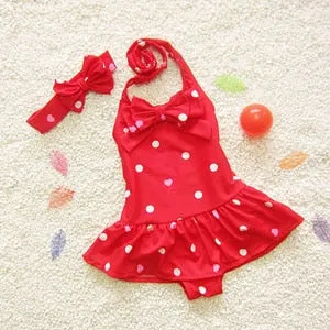 Girls Polka Dot Halter Swimsuits Bowknot