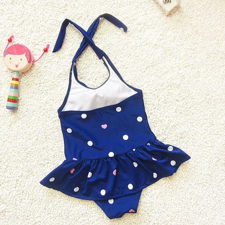 Girls Polka Dot Halter Swimsuits Bowknot