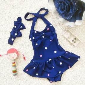 Girls Polka Dot Halter Swimsuits Bowknot