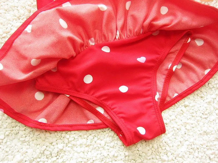 Girls Polka Dot Halter Swimsuits Bowknot