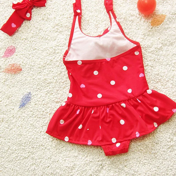 Girls Polka Dot Halter Swimsuits Bowknot