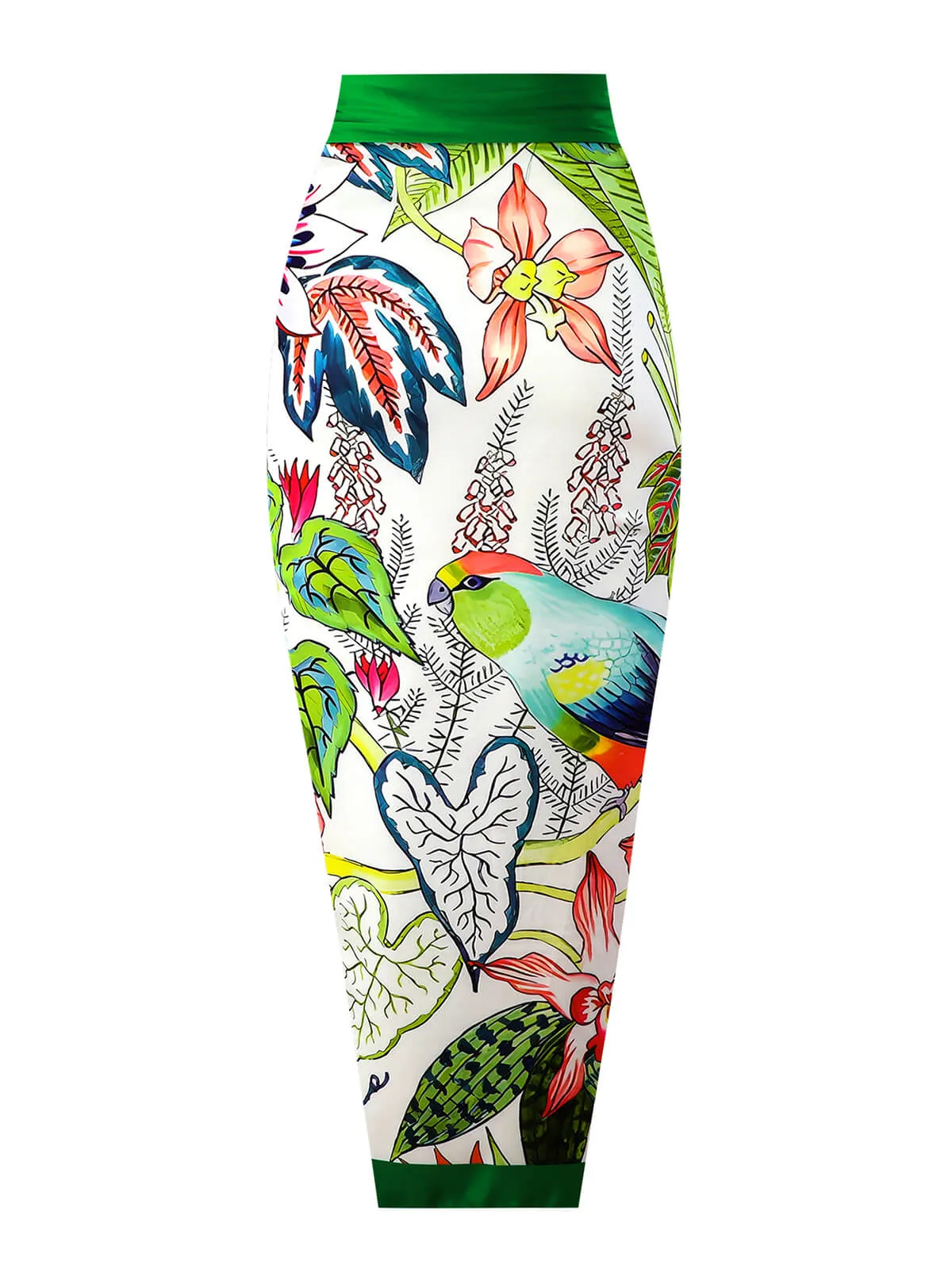 Green 1960s Floral Bird Swimsuit & Cover-Up