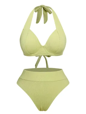 Green 1960s Halter High-Waist Swimsuit
