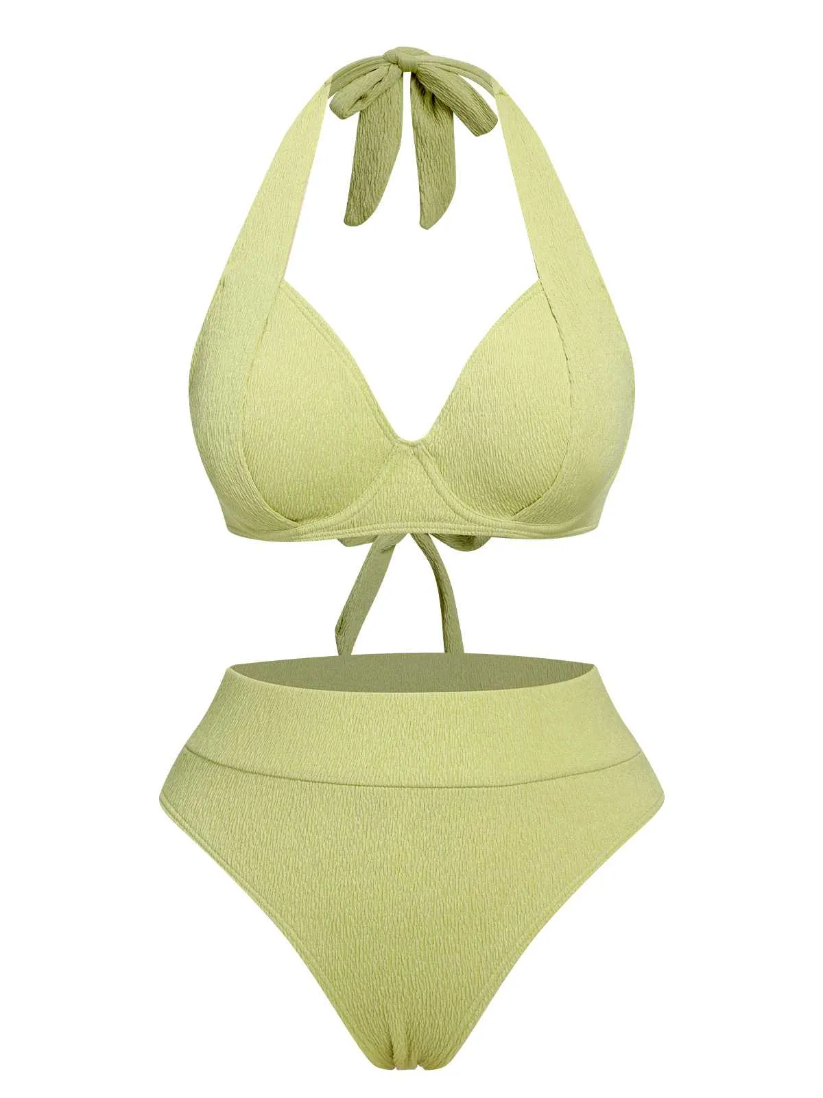 Green 1960s Halter High-Waist Swimsuit