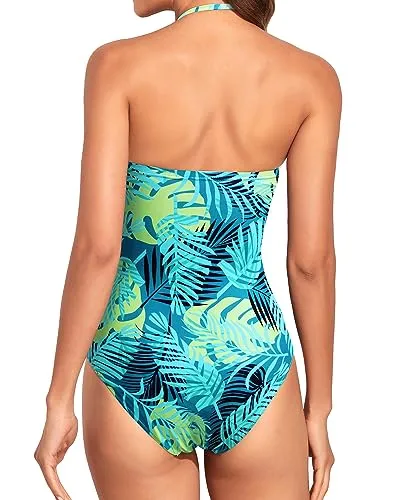 Halter Bandeau Ruched One Piece Swimsuit