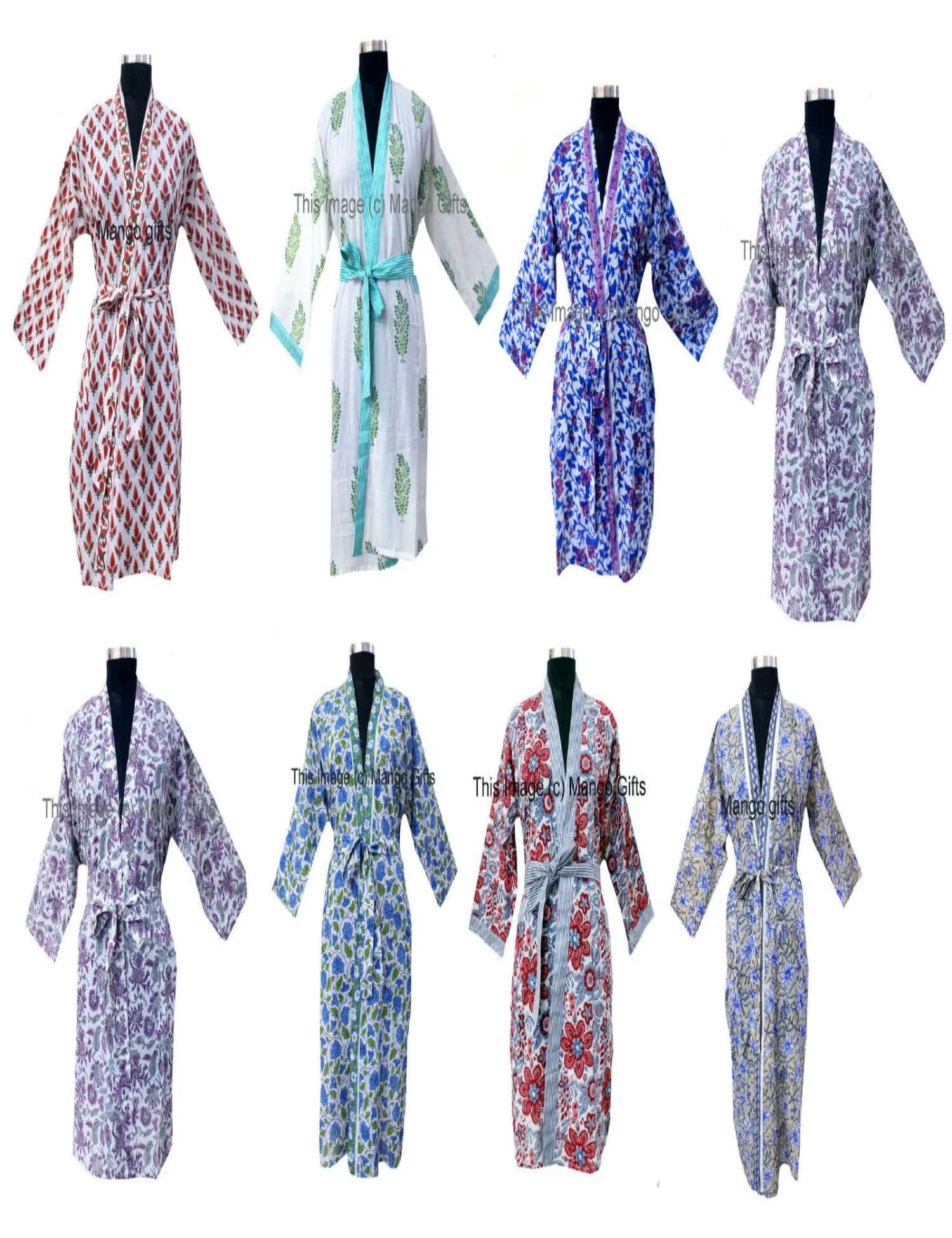 Hand Block Print 100%Cotton Kimono Bathrobe Women Floral Dress Wholesale Lot