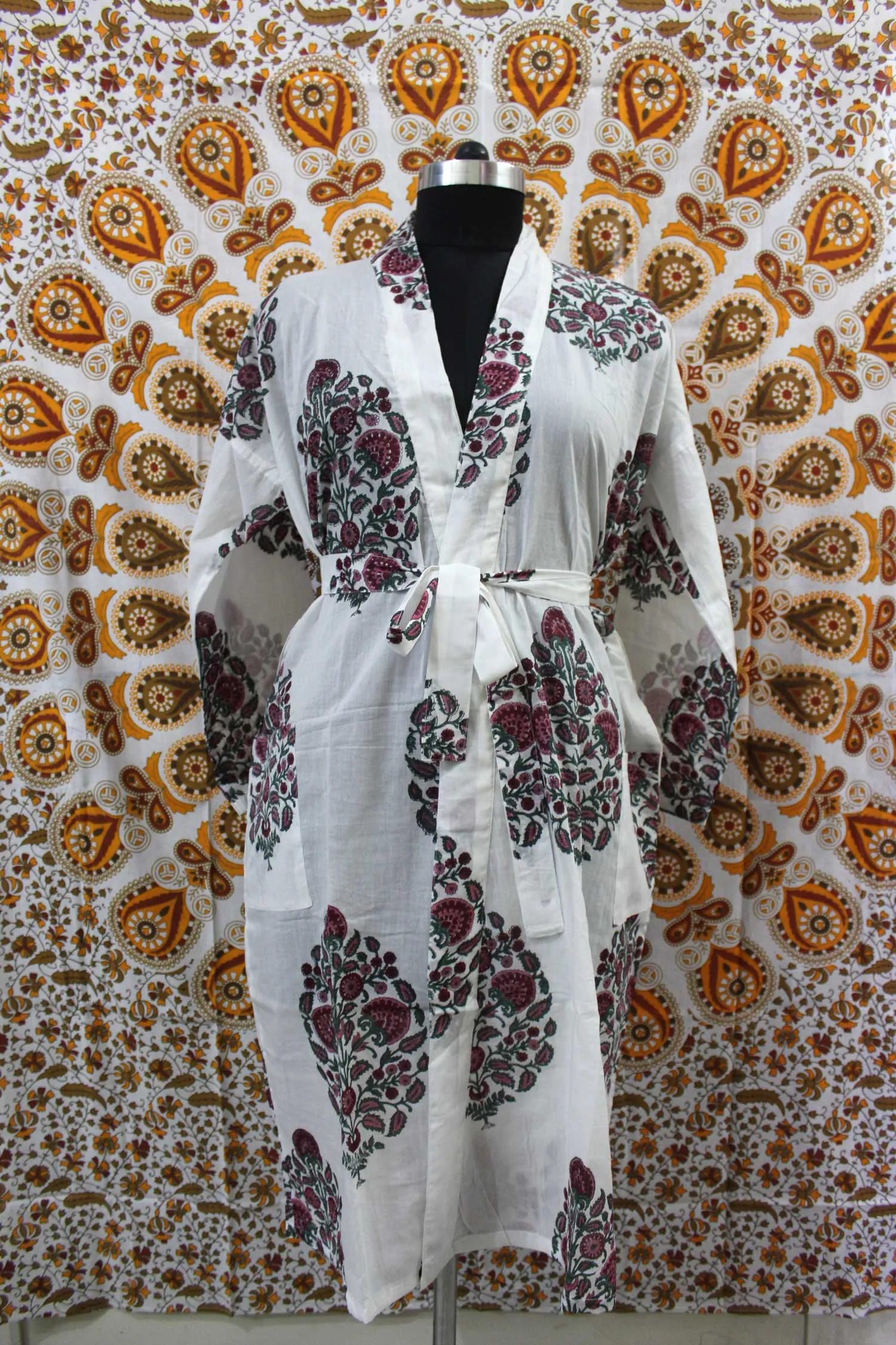 Hand Block Print 100%Cotton Kimono Bathrobe Women Floral Dress Wholesale Lot