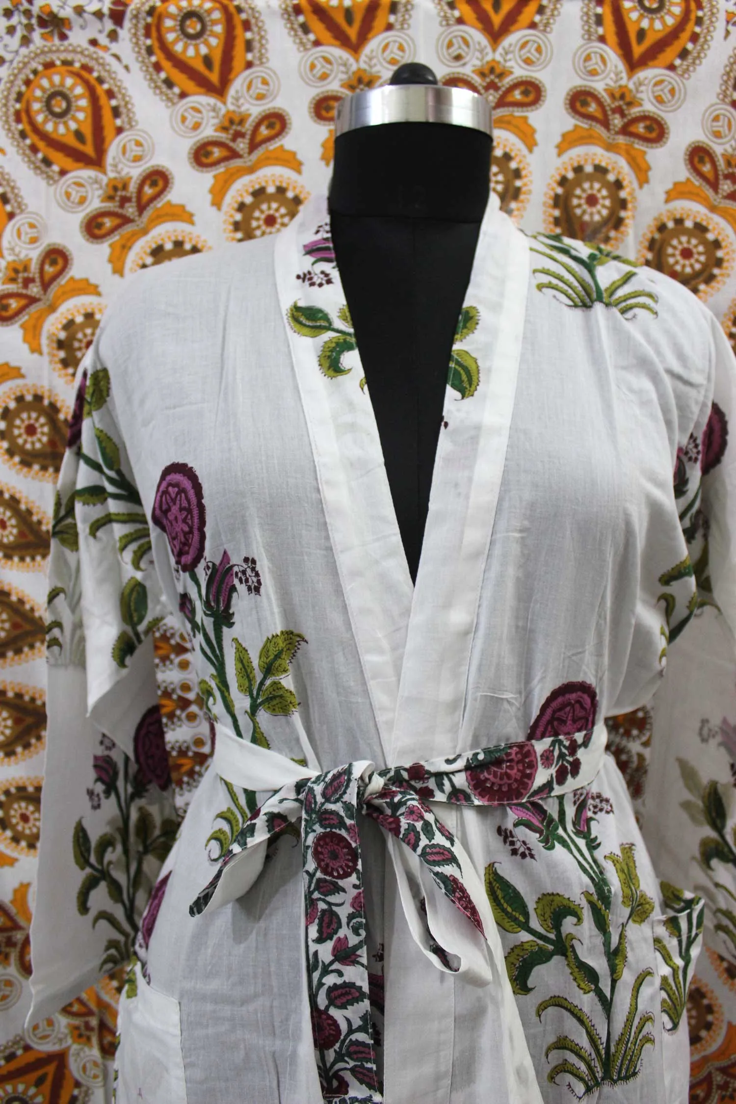 Hand Block Print 100%Cotton Kimono Bathrobe Women Floral Dress Wholesale Lot